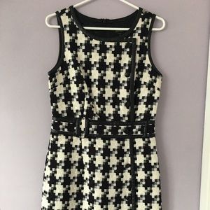 Black and white dress with leather detail